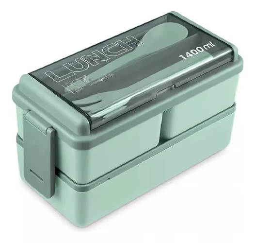 Lunch box 2 niveles fiambrera desmontable con cubiertos