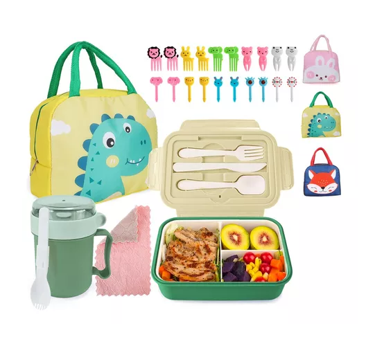 Bolso lonchera térmica escolar, set de 28 piezas para niños, portátil, color verde