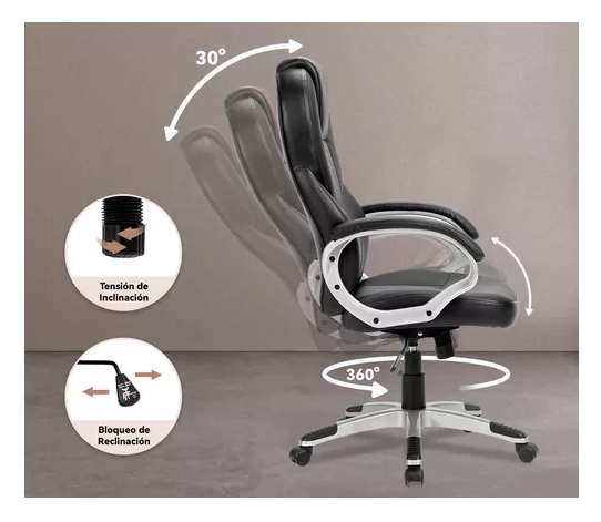 Silla de escritorio ejecutiva Emilia premium cuero color negro