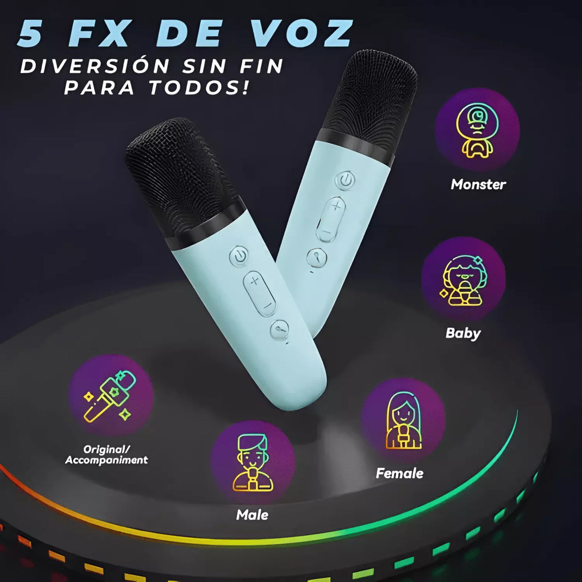 Parlante Karaoke Mti Rgb K12 Portátil 10w Inalámbrico Celeste