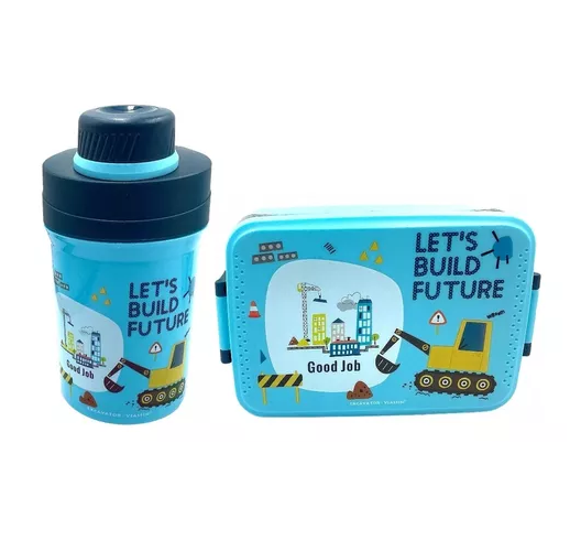 Set de lonchera, fiambrera y botella para niños, diseño infantil, color celeste