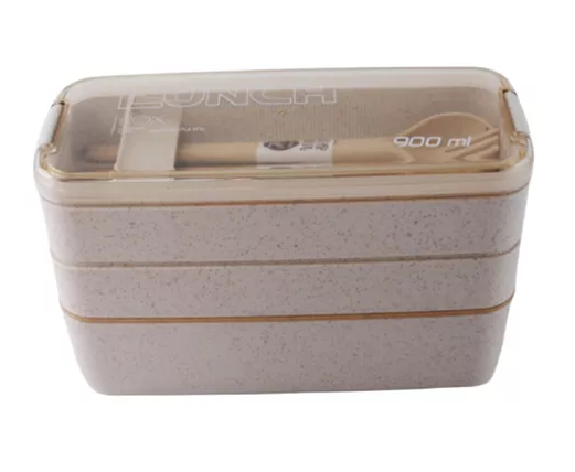 Lonchera de comida de 3 niveles con cuchara y tenedor, 900 ml, color rosa