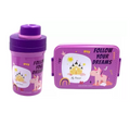 Set de lonchera, fiambrera y botella para niños, diseño infantil, color violeta