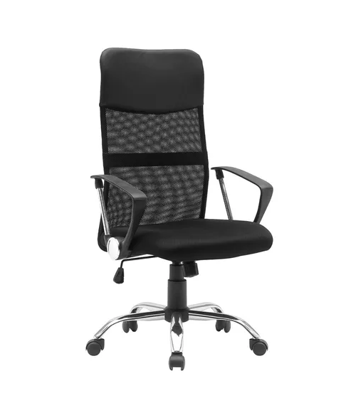 Silla de oficina ergonómica Emilio cuero con malla color negro