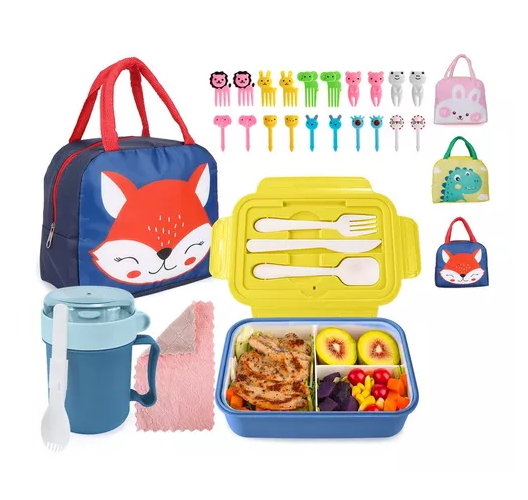 Bolso lonchera térmica escolar, set de 28 piezas para niños, portátil, color azul