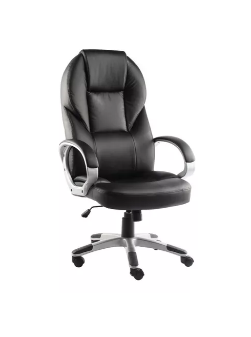 Silla de escritorio ejecutiva ergonómica con tapizado de cuero negro