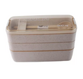 Lonchera de comida de 3 niveles con cuchara y tenedor, 900 ml, color beige
