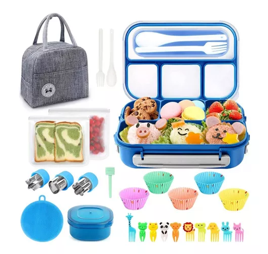 Set lonchera térmica y fiambrera para niños y adultos color azul