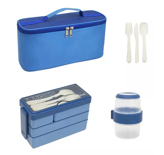 Bolso lonchera térmica y fiambrera, set para niños y adultos, 4 piezas
