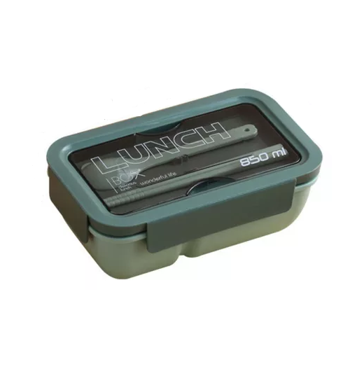 Lonchera lunchbox de 2 niveles con cuchara y palitos de sushi, 850 ml, color verde