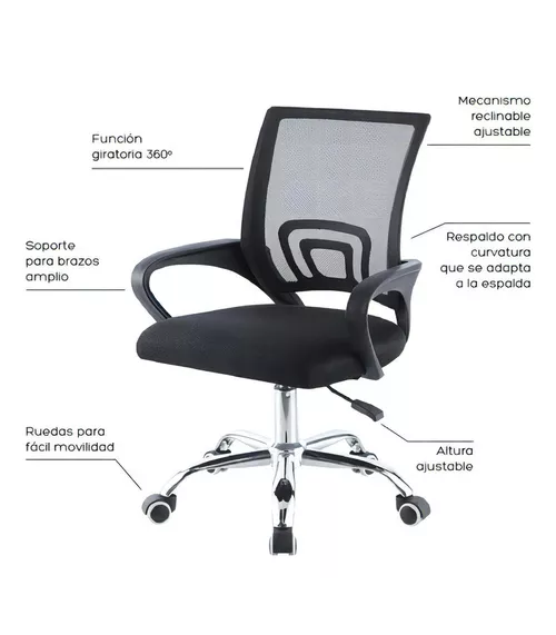 Silla de oficina Mesh Relan ergonómica giratoria color negro