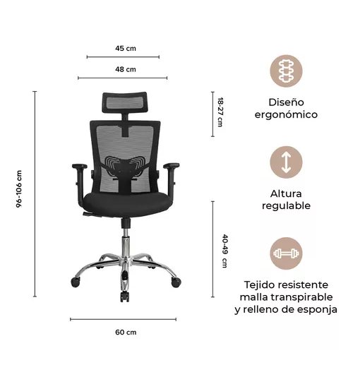 Silla de oficina presidente Ergonomus Delphi base cromada color negro