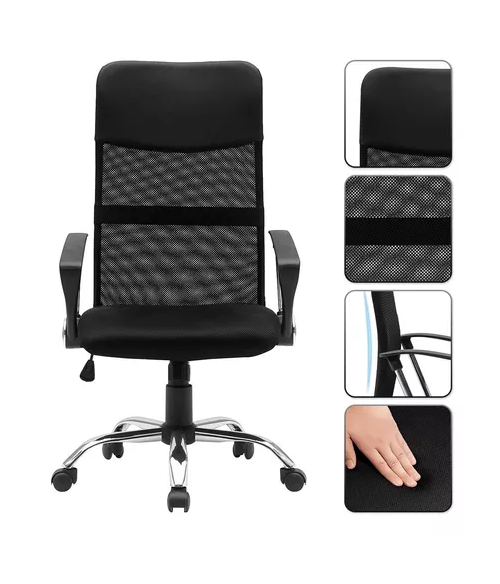 Silla de oficina ergonómica Emilio cuero con malla color negro