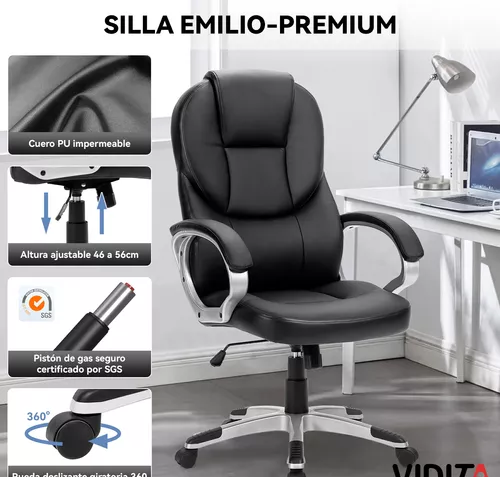 Silla de escritorio ejecutiva Emilia premium cuero color negro