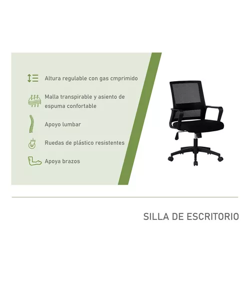 Silla de escritorio oficina Ryan color negro