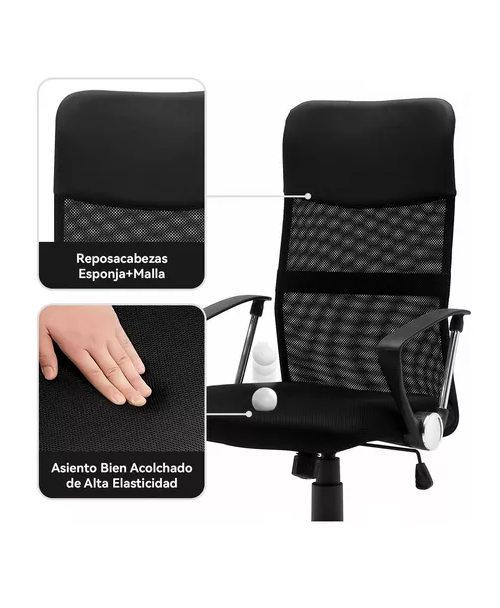 Silla de oficina ergonómica Emilio cuero con malla color negro