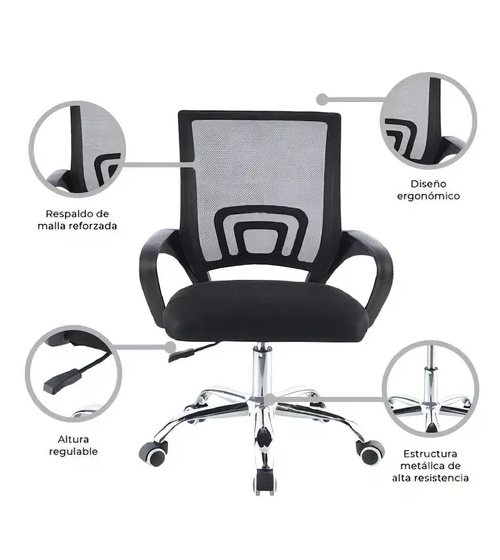 Silla de oficina Mesh Relan ergonómica giratoria color negro