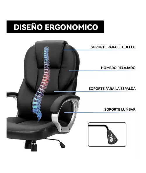 Silla de escritorio ejecutiva Emilia premium cuero color negro