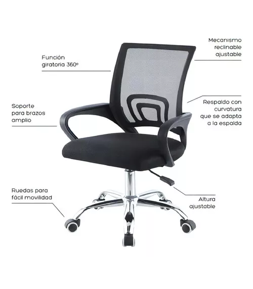 Silla de oficina Mesh Relan ergonómica giratoria color negro
