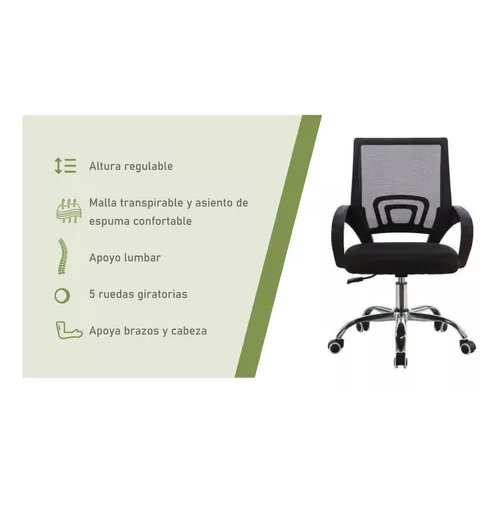 Silla de escritorio ergonómica Lumax Ezri con tapizado de mesh negra