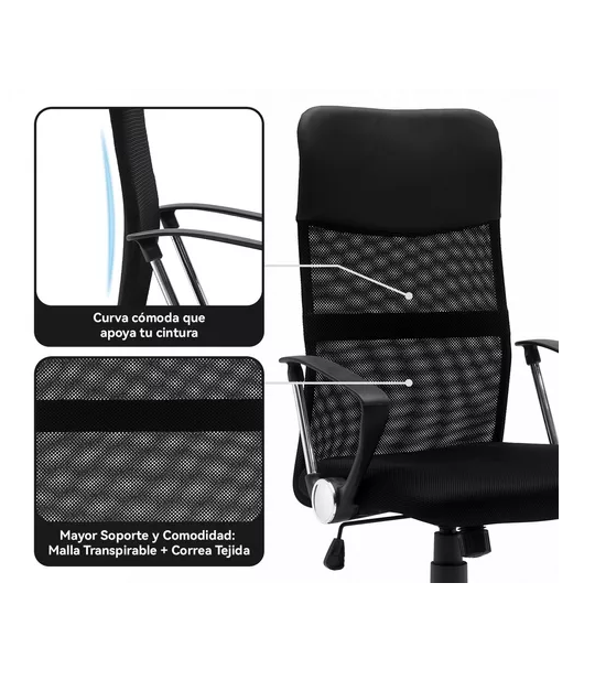 Silla de oficina ergonómica Emilio cuero con malla color negro