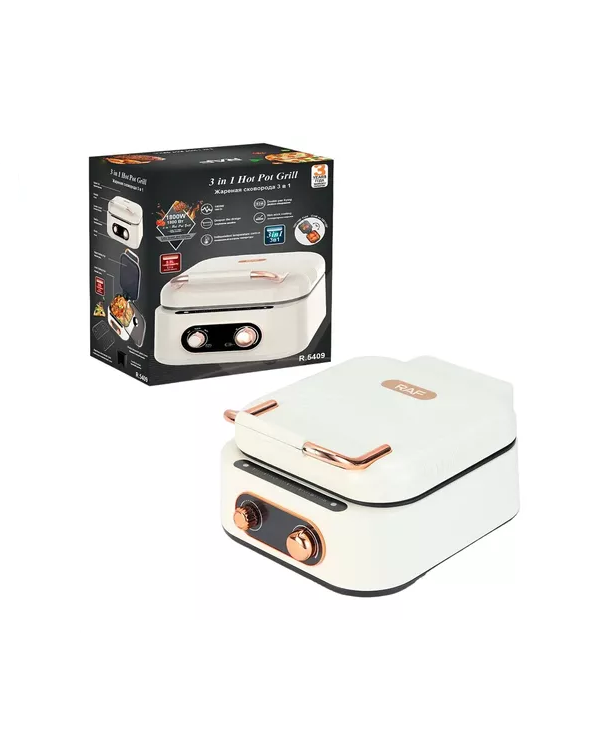 Parrilla de olla caliente 3 en 1 Hot Pot Grill R-5409, color blanco
