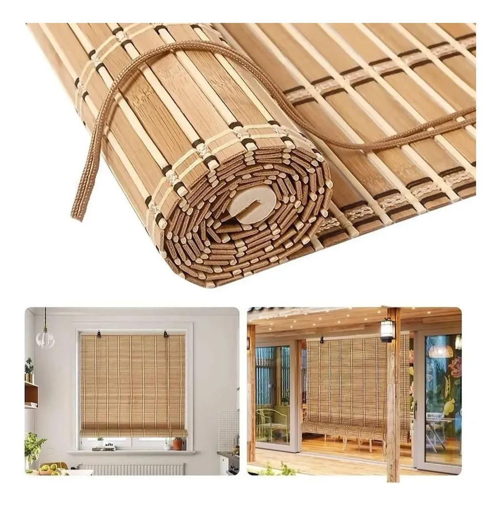 Cortina Enrollable De Bambú 180x200 Decorativa Resistente