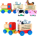 Tren madera granja con animales