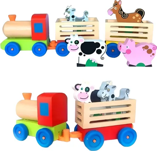 Tren madera granja con animales